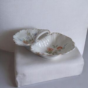 Carl Tielsch Antique Germany Handpainted Porcelain Divided Serving Dish W/Handle